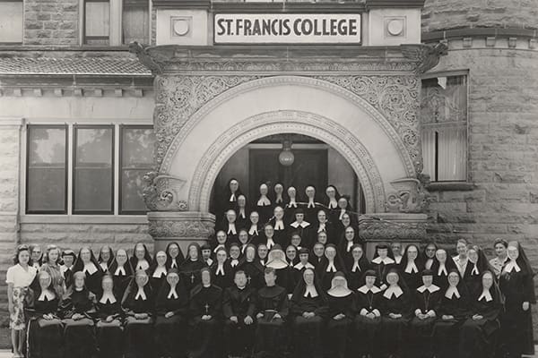 A photo of the sisters on campus in 1940