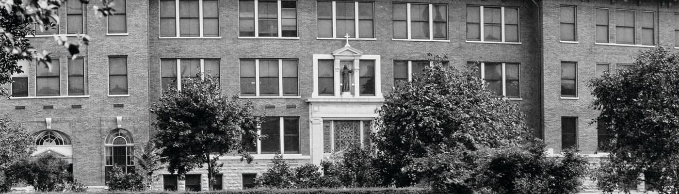 Historic image of the first Saint Francis campus building 1890