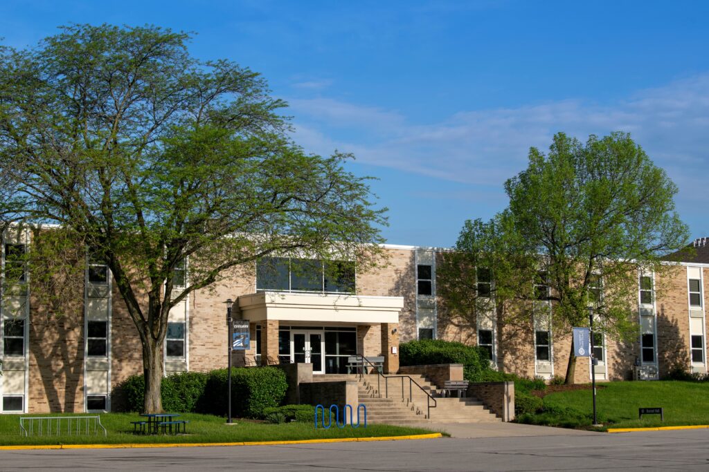 Bonzel Hall houses female freshmen in a traditional community-style dorm.