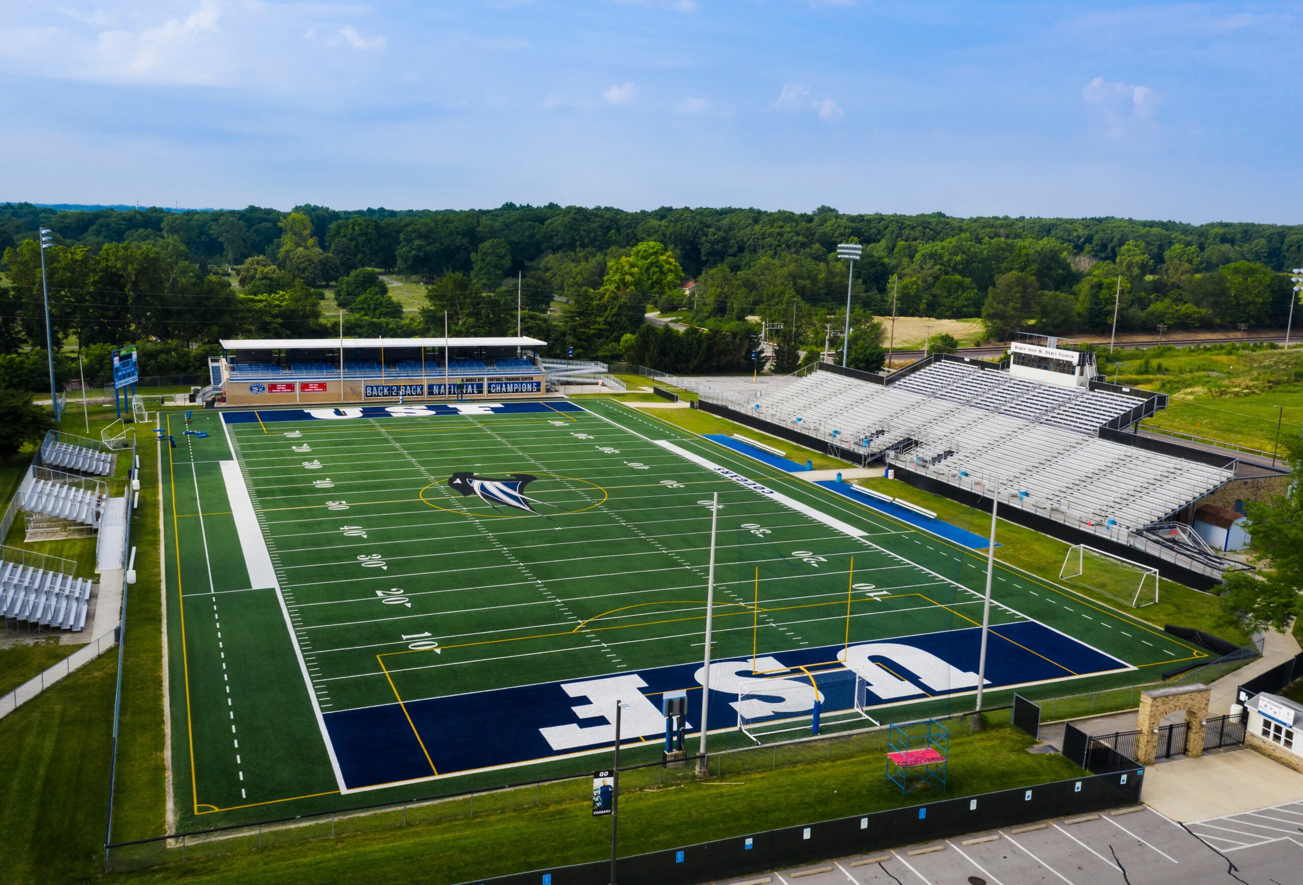 Bishop D'Arcy Stadium as seen from the endzone nearest Clare Hall