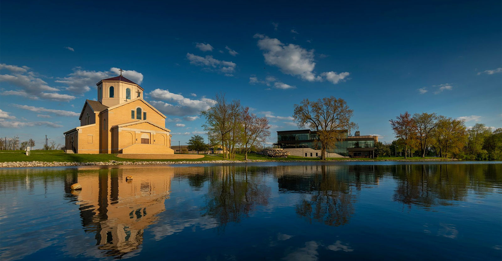 St. Francis Chapel from across Mirror Lake.