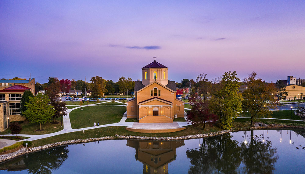 The chapel basks in the evening light