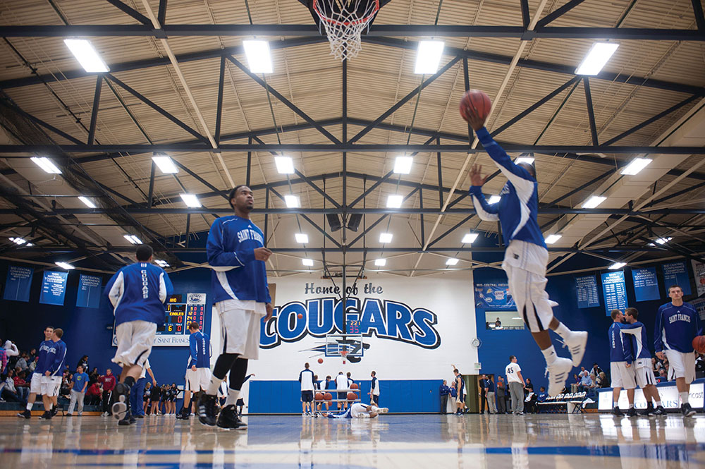 The Mens and Women's basketball teams, as well as the volleyball team play in the Hutzell Athletic Center