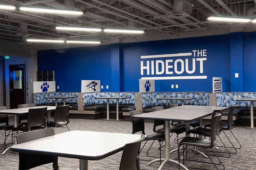 The Hideout has abundant seating and a cafe with a selection of soups and sandwiches
