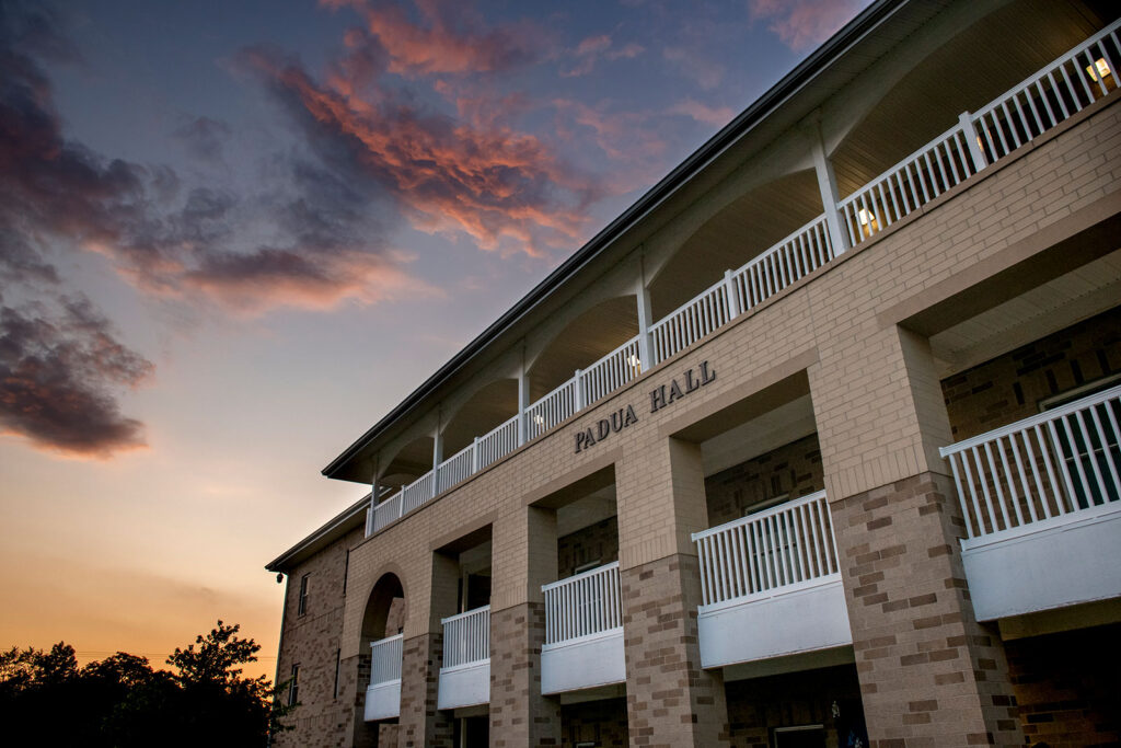 Situated on the west side of campus nestled around trees, Padua Hall offers apartment-style living for juniors and seniors.