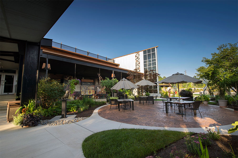 Students and faculty can spend time outside with abundant patio seating.